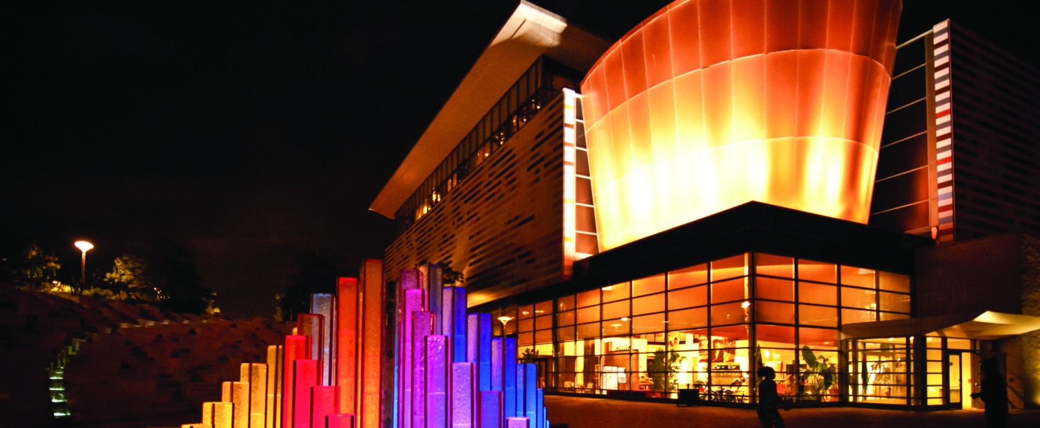 Muhammad Ali Center light up at night with colorful sculpture