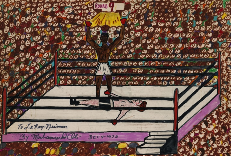 Color drawing by Muhammad Ali predicting win against Oscar Bonavena