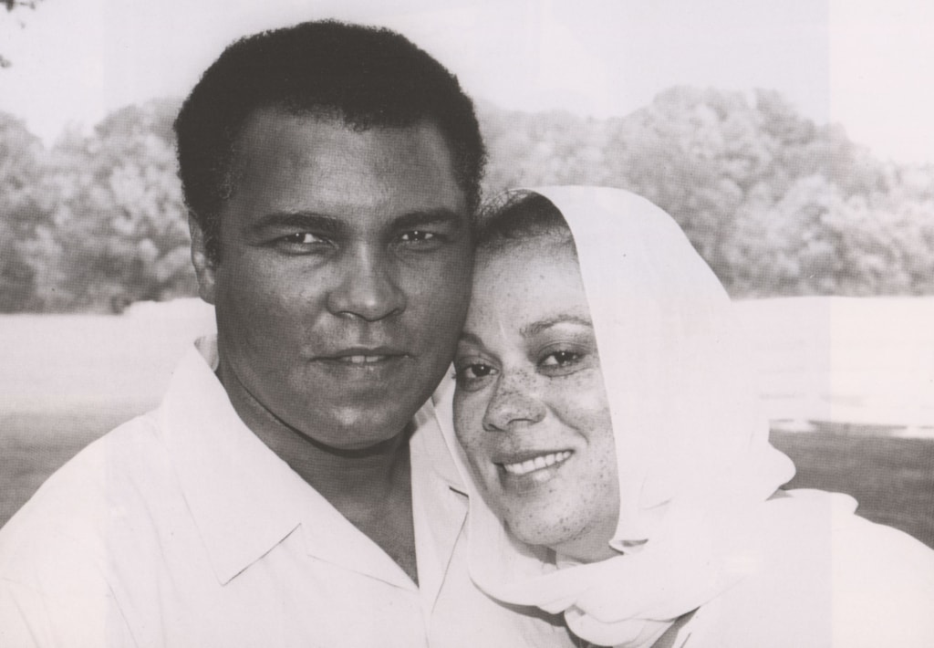 Black and white photo of Muhammad Ali and Lonnie standing next to each other