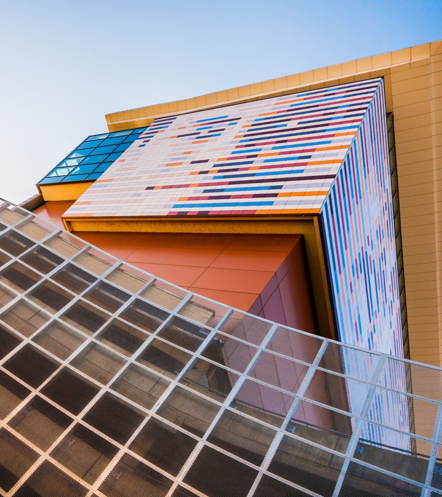 Exterior of Muhammad Ali Center building looking up from a slanted angle