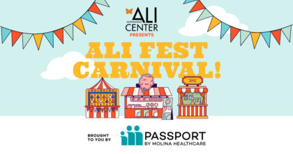 Text "Ali Fest Carnival" and cartoon pictures of carnival attractions with Passport by Molina Healthcare logo