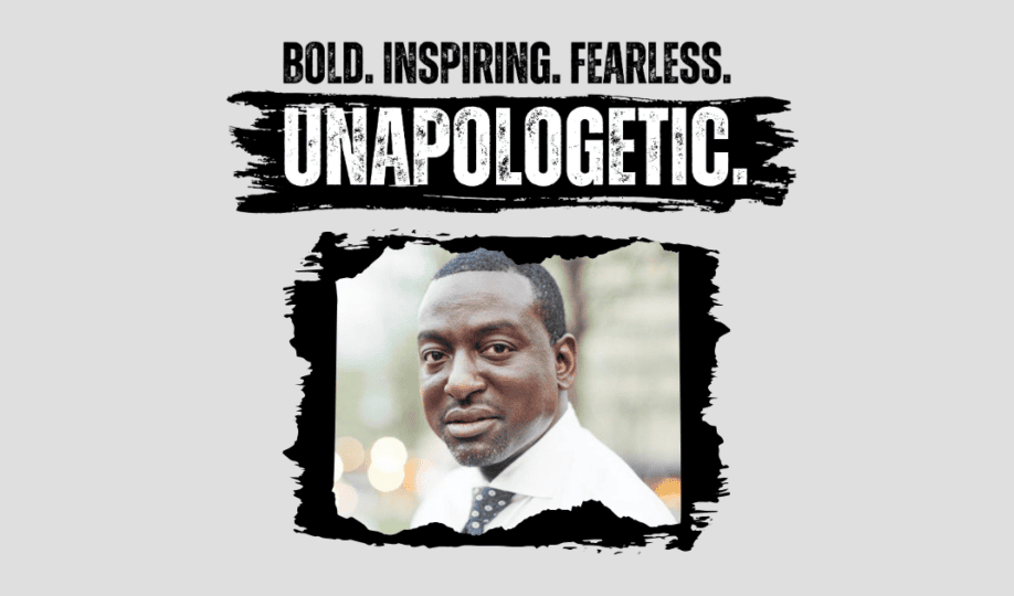 Text "Bold. Inspiring. Fearless. Unapologetic" with picture of Dr. Yusef Salaam