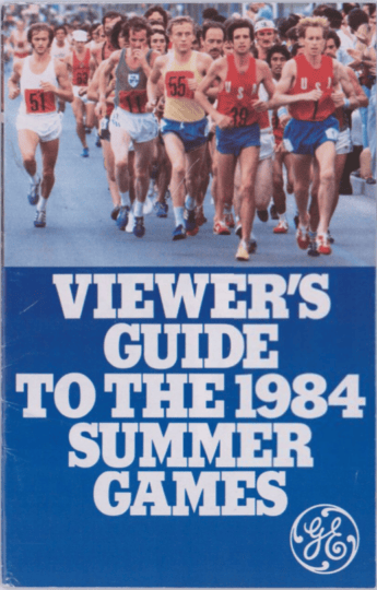 Viewer Guide to 1984 Summer Olympics with photo of runners racing on top