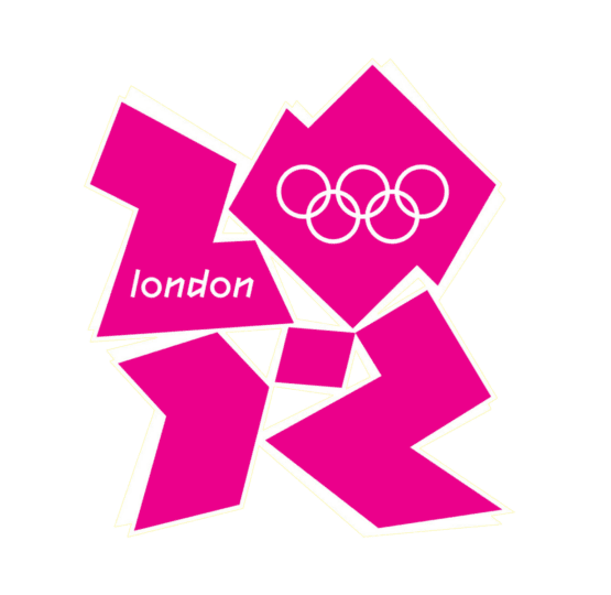 2012 London Olympics logo with the number 2012 stylized in pink