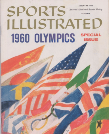 Cover of a 1960 Sports Illustrated Issue featuring multiple flags with the title "1960 Olympics"