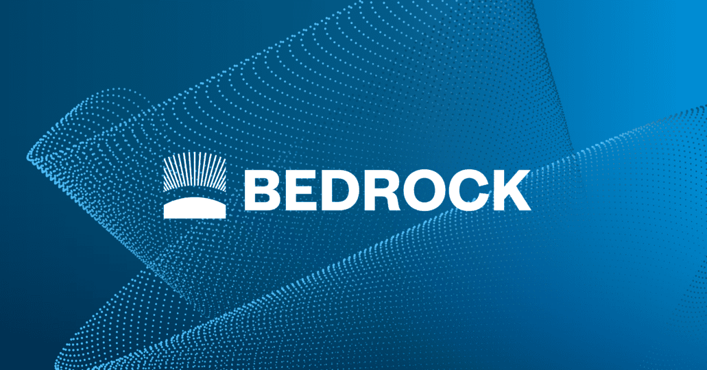 Logo of Bedrock organization on blue background