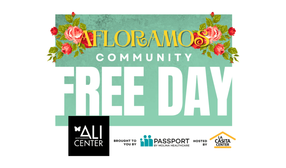 Text "Afloramos Community Free Day 2024" with Passport by Molina Healthcare and La Casita Center logos