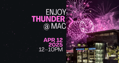 Muhammad Ali Center building with purple fireworks in background with text "Enjoy Thunder @ MAC"