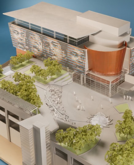 Physical model of the Ali Center building and the exterior plaza