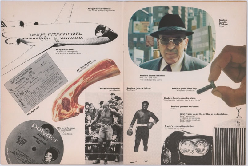 Photo of magazine spread showcasing images of Ali and Frazier's favorite things