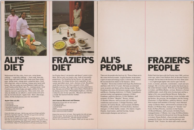 Photo of magazine spread going into detail of the diets of Muhammad Ali and Joe Frazier