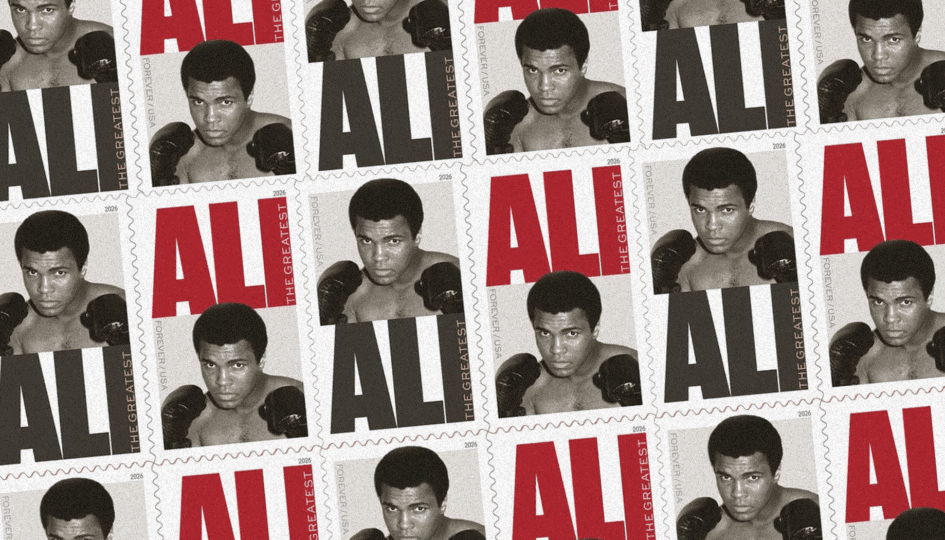 Collage of Muhammad Ali Forever stamps