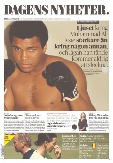 Muhammad Ali wearing black gloves on Swedish newspaper article