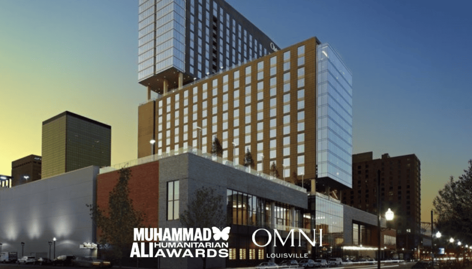 Photo of Omni Louisville with Muhammad Ali Humanitarian Awards and Omni Louisville logos
